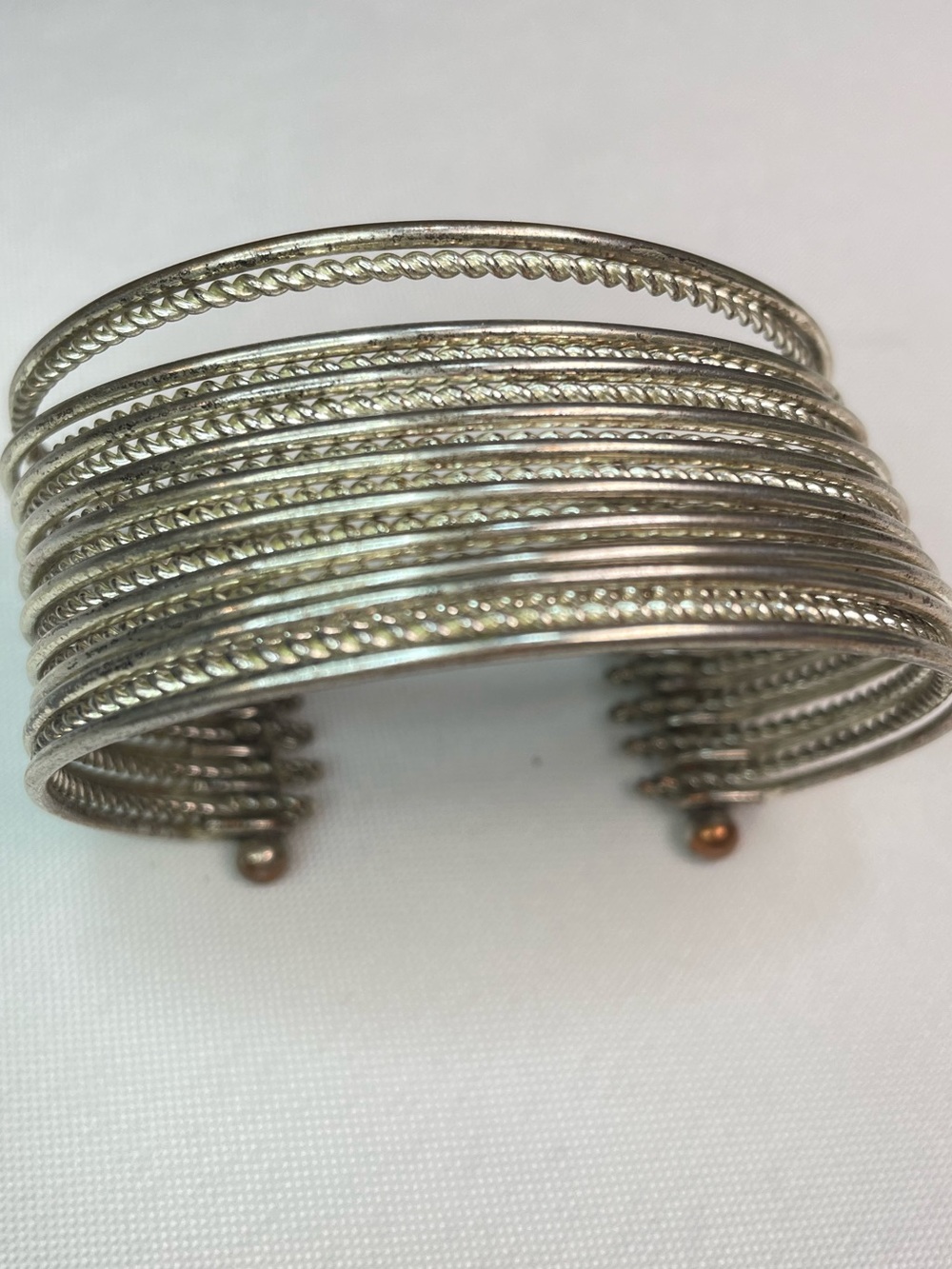 🔥 Silver-Tone Multi-Strand Open Cuff Bracelet – Textured Boho Statement